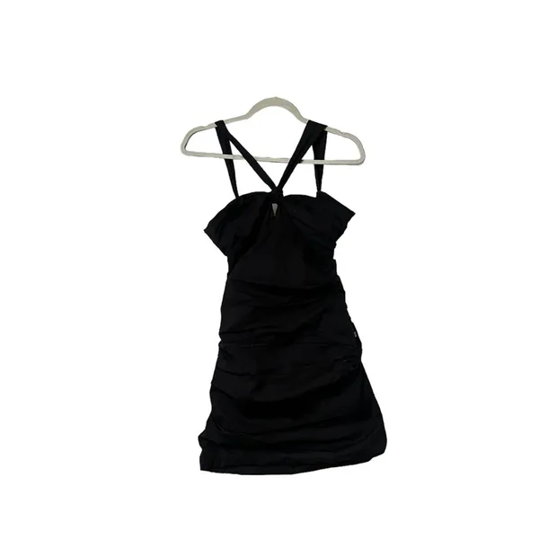 FREE PEOPLE Who Is She Ruched Cotton Button Down Black Dress - Image 7