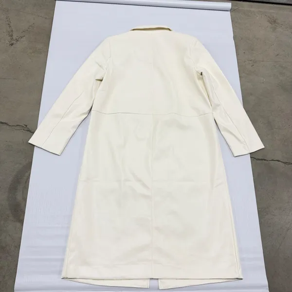 Scoop Cream Faux Leather Utility Trench Coat Womens Size M Longline Jacket NEW - Image 7
