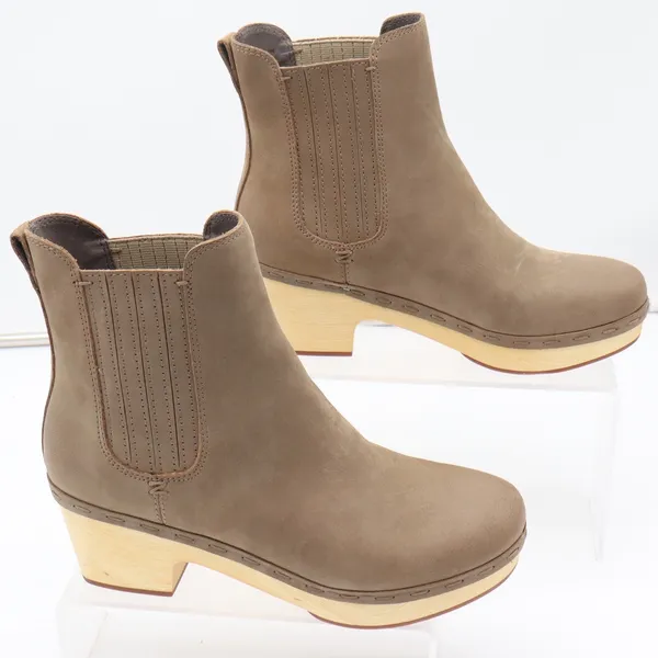 Frye and Co. Boots Womens 8.5 Odessa Chelsea Taupe Wood Heel Platform NEW - Image 3