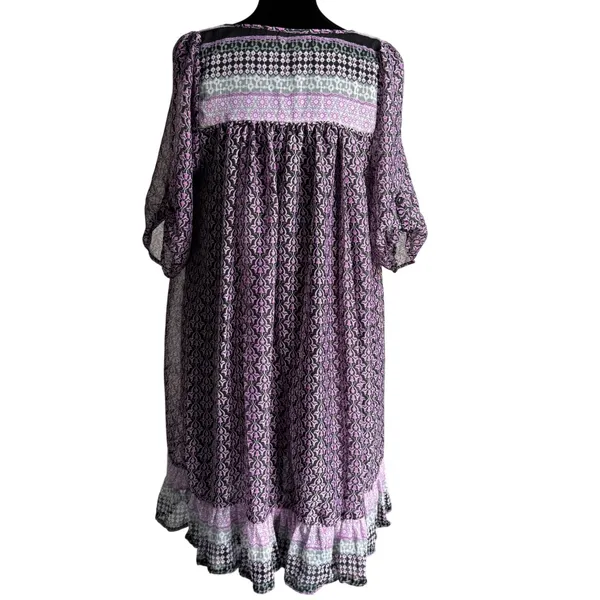 World Market Purple Boho Geometric Shift Dress S/M Pocketed Dark Fairy Whimsy - Image 4