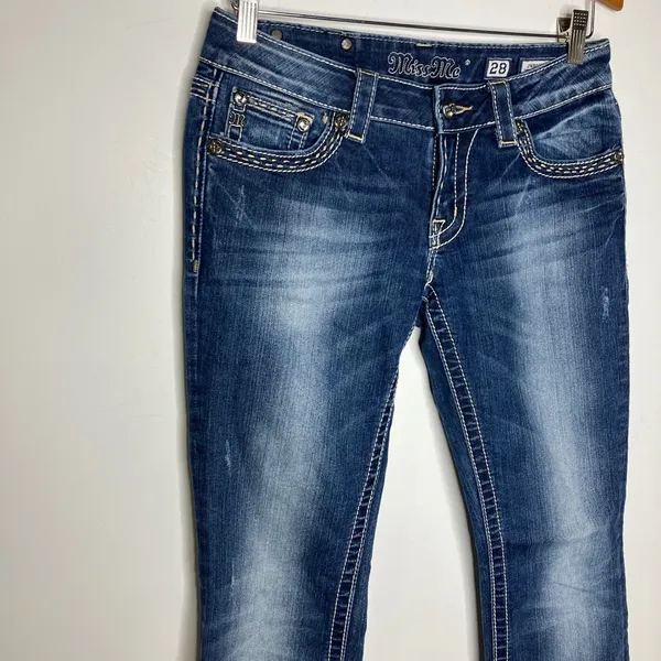 Miss Me‎ boot cut jeans women's size 28 distressed western cowgirl bling - Image 2
