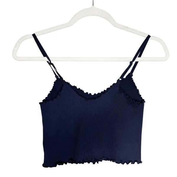 Aerie Seamless Rib Corset Bra Top Size Medium Navy Blue Lounge Crop Y2K Basic - Image 8
