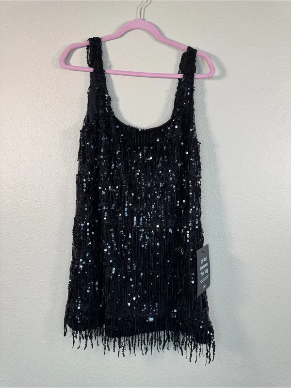Lulus Black Sequined Mini Shift Dress Womens L Glam Party Holiday Sleeveless NWT - Image 9