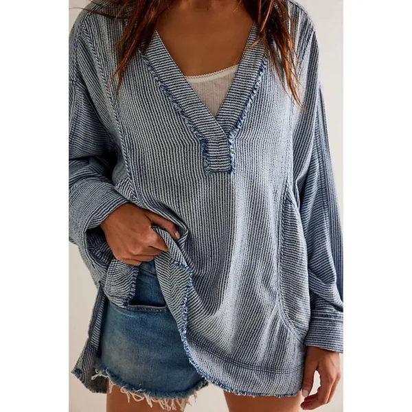 Free People Bohemian By The Shore Tunic Shirt Indigo Stripe Medium Coastal - Image 5