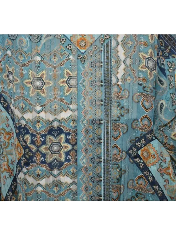 Umgee Womens S/M Blue Paisley Metallic Kimono Duster Boho Open Front Cardigan - Image 10
