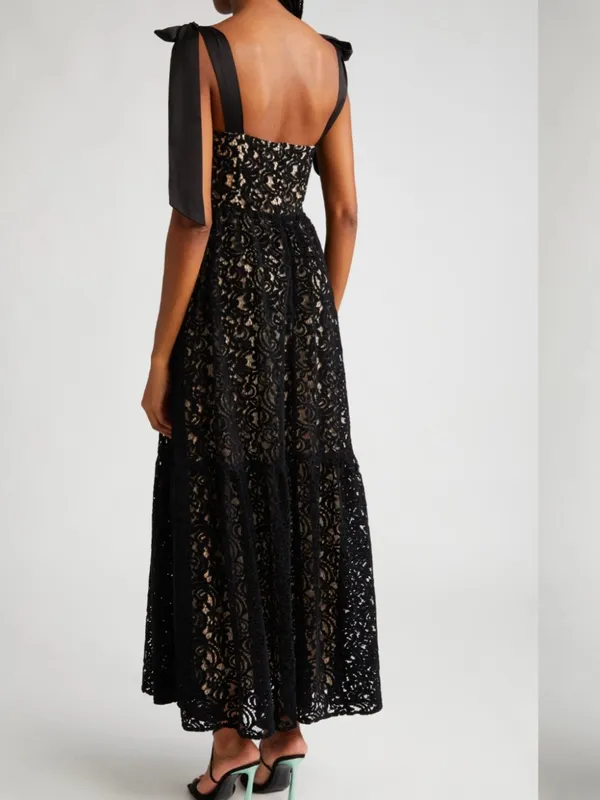 Farm Rio Satin-Trimmed Velvet Guipure Lace Maxi Dress Size Large - Image 2