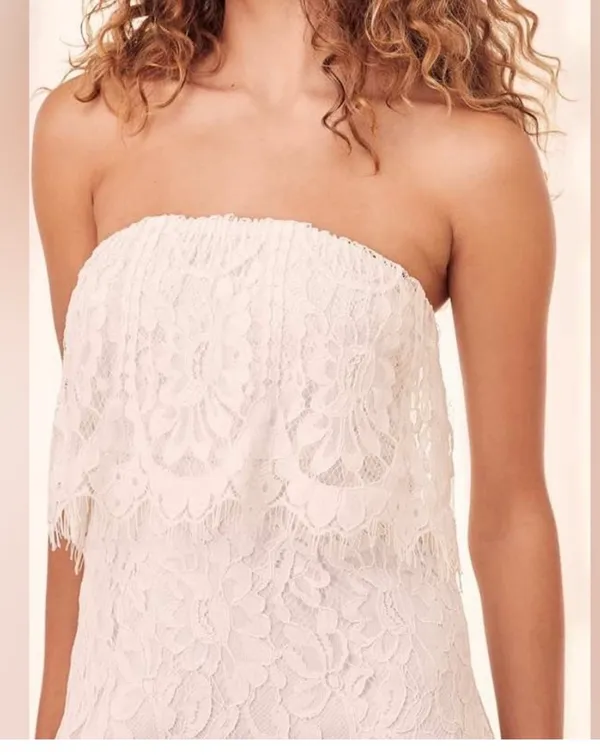 Lulus white Lace Strapless Midi Dress Women's size M - Image 3
