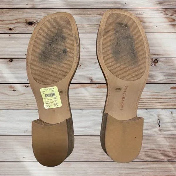 Lucky Brand Women's Size 8 Brown Leather Flip Flop‎ Sandal Heel Rainbow Beach - Image 3