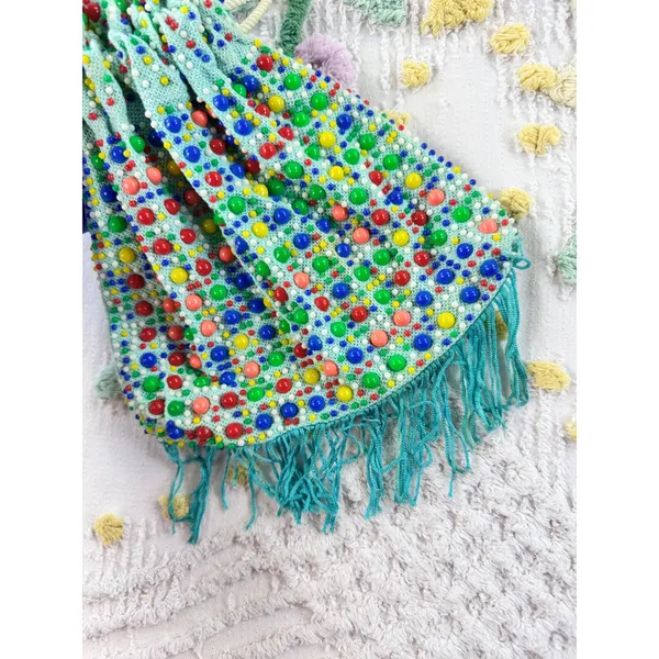 Vintage KBS Trading Co Honolulu Beaded Drawstring Pouch Bag Multi Color Fringe - Image 5
