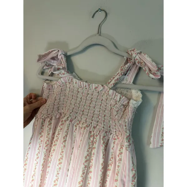 Baevely Tie-Shoulder Light Pink Floral Maxi Dress with Smocked Bodice Sz S NWT - Image 6