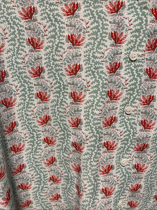 HILL HOUSE (NWT) The James Button-Down Shirt in Floral Vine, Mint/Coral, Size S - Image 3