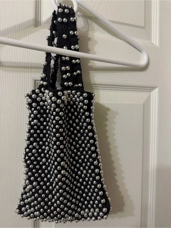 Zara Black/Silver Beaded Mini Tote Black - Image 2
