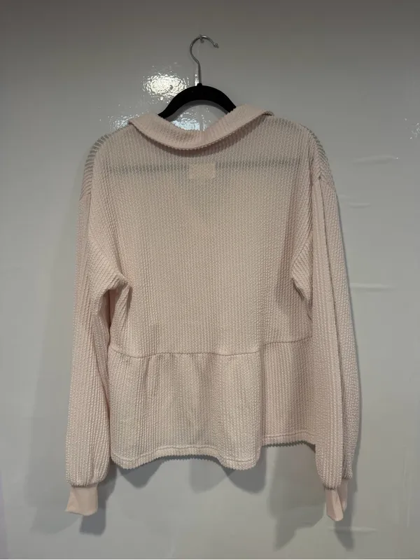 Thread & Supply Blush Pink Waffle Knit Collared Peplum Sweatshirt Size XL - Image 4