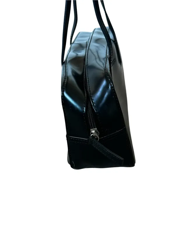 Vintage Guess Black Patent Leather Structured Shoulder Bag Y2K 90s Minimalist - Image 3