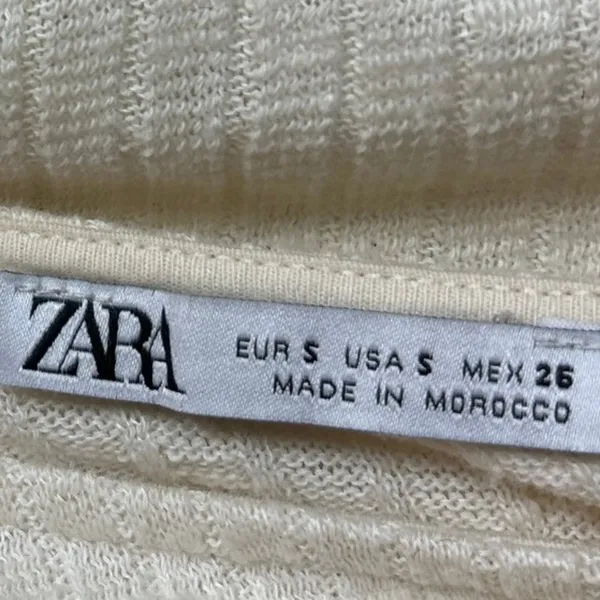 Zara Womens White Cream Ribbed Tie Long Sleeve Crew Cropped Sweater Top Size S - Image 6