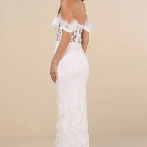 Lulu's Off-Shoulder White Floral Wedding Gown - Image 2