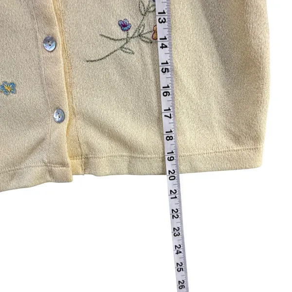 Vintage Teddi Cardigan Top Womens M Yellow Floral Embroidered Cottage Dainty - Image 10