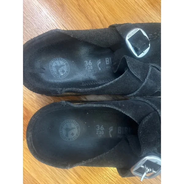 Birkenstock Buckley Black Suede Clog Mules Moccasin Buckle 36 L5 230 - Image 4