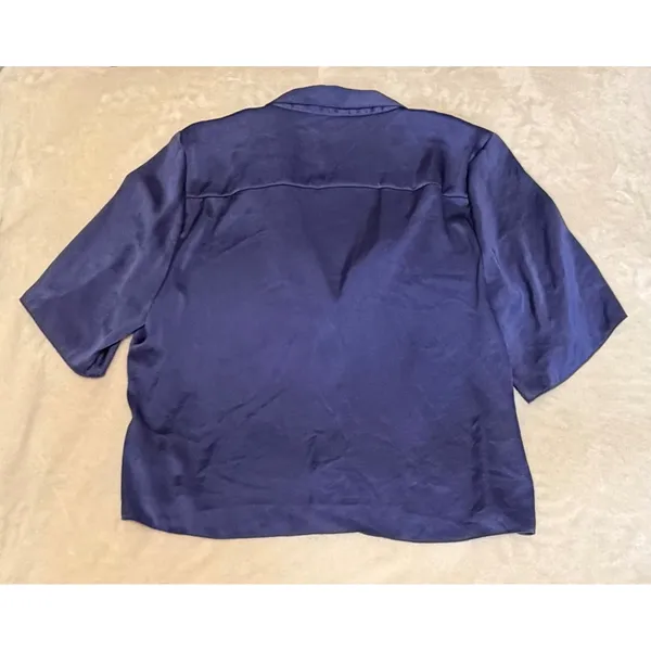 Wilfred Aritzia Beso Satin Shirt Nightshade Blue Short Sleeve Button Down M - Image 4