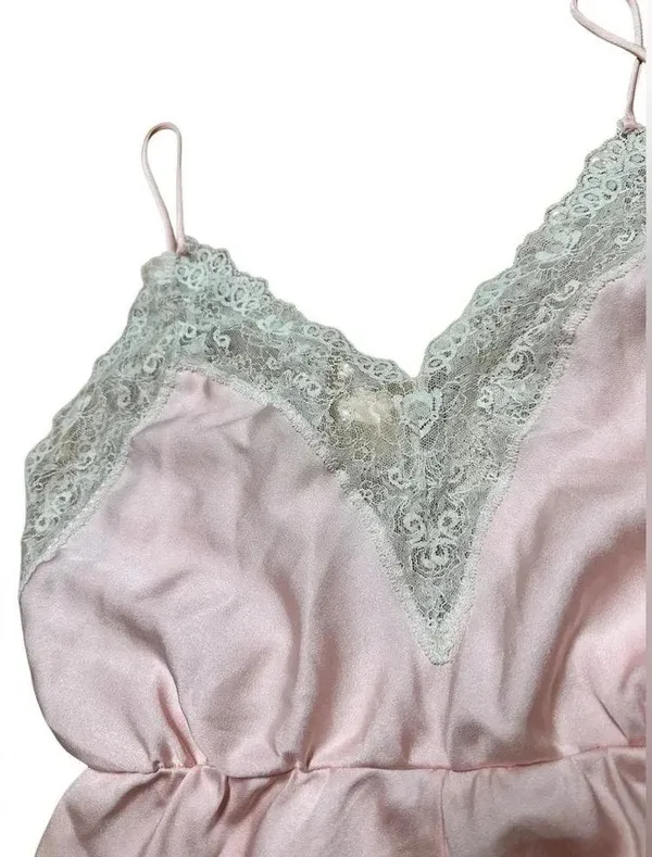 Vintage Ms. Leslee Pink Teddy Bodysuit Romper French Cut Tagged Large Fits Small - Image 2