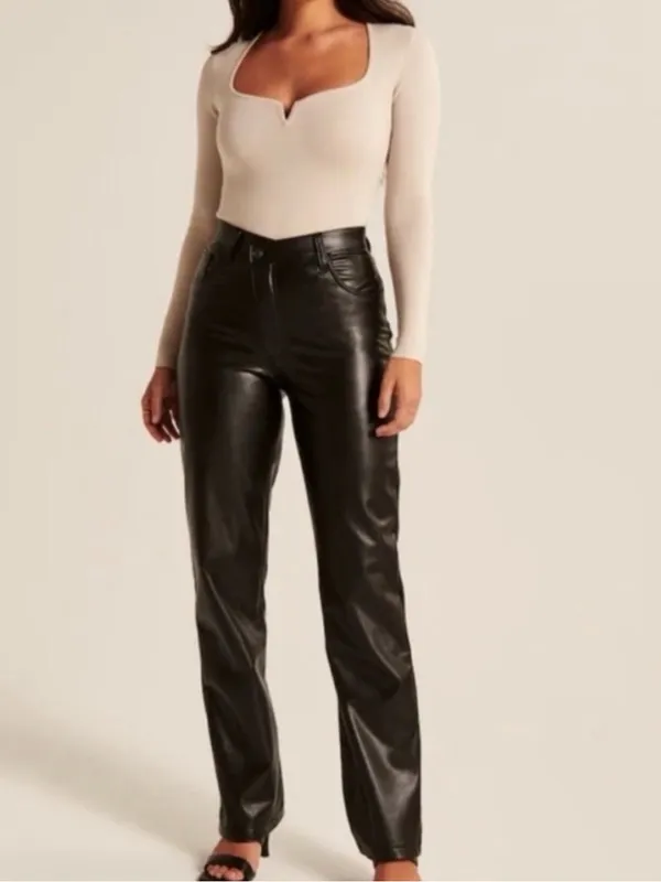 NWT Abercrombie & Fitch 90s Straight Vegan Leather Pants, Black, Size 27/4L - Image 2