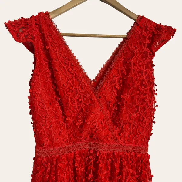 Reiss Abrianna Red Lace V-Neck Cap Sleeve Cocktail Dress Size 4 - Image 10