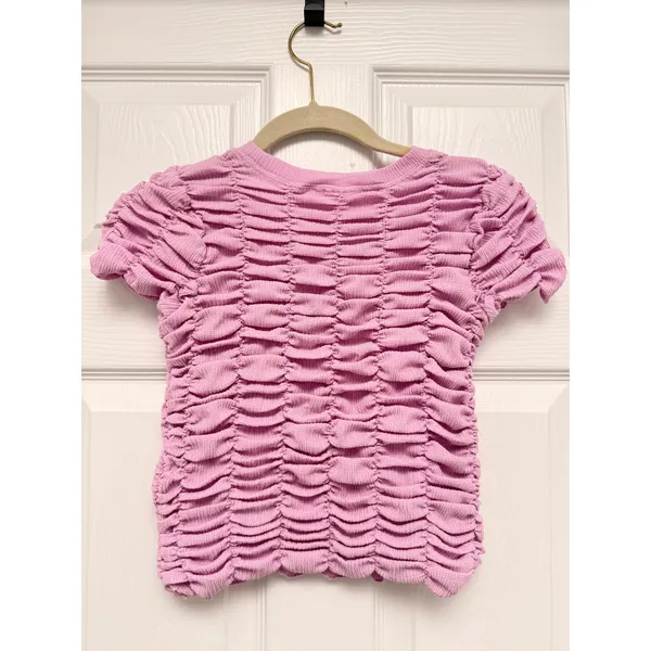 Anthropologie Smocked‎ Short Sleeve Tee Lavender Lilac Textured Crop Top - Image 3