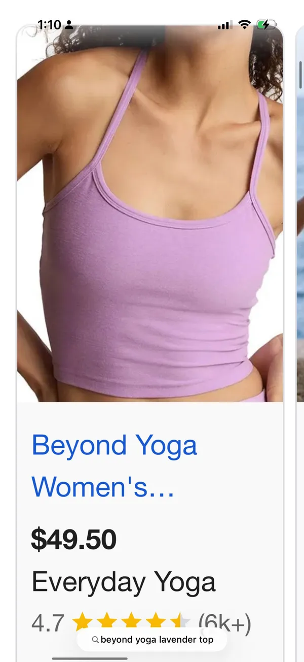 Lavender Beyond Yoga crop Slim Racerback Tank Top Crisp Sports Bra - Image 2