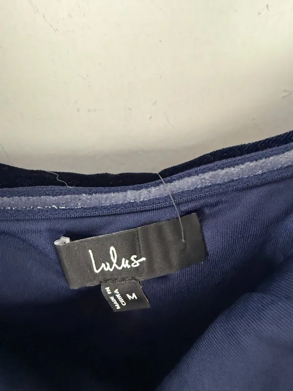 NWT Lulus Showing Off a Little Navy Velvet Asymmetrical Tulip Midi Dress Medium - Image 7