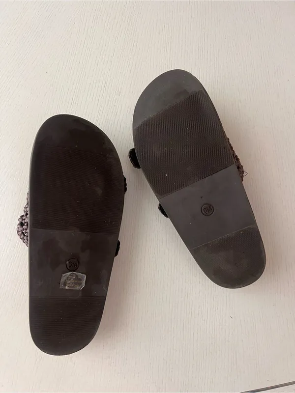Woven Buckle Slide Sandals in Dark Brown with Gold Hardware - Image 4
