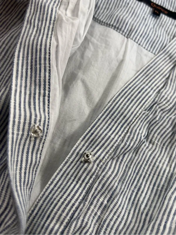 Quince 100% European Linen Tiered Maxi Dress Blue Pinstripe - Image 9