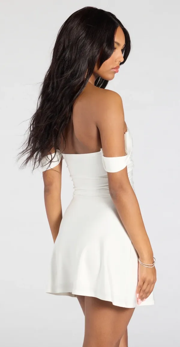 Classics Lover Off-The-Shoulder Satin A-Line Mini Dress - Image 2