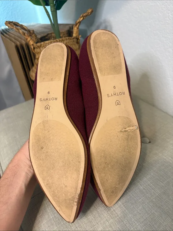 Rothy's Merino Wool Burgundy the pointe size 9 Pointed Knit Flats with Pink Trim - Image 5