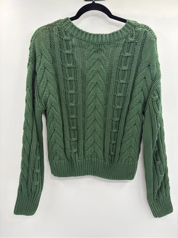 Stitches and stripes v neck cable knit long sleeve sweater size medium - Image 6