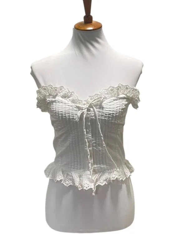 Reclaimed Vintage Strapless Cottagecore Top White Size 6 Fairy Romantic Milkmaid - Image 3
