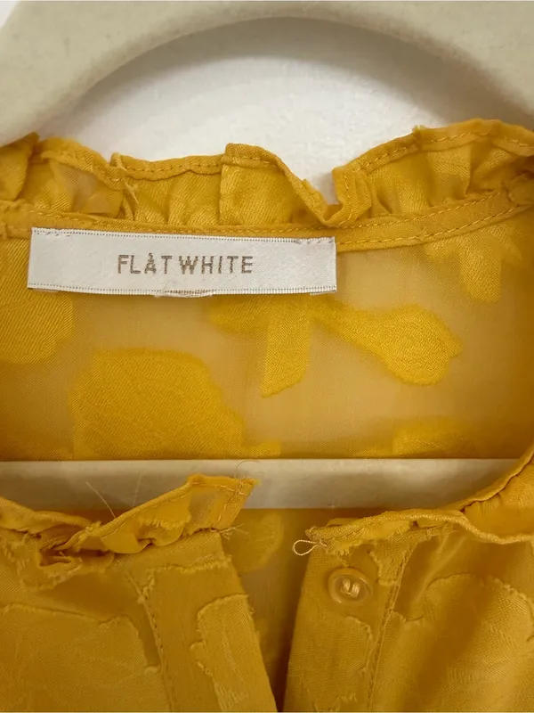 Anthropologie Flate White Women's Mustard Ruffle Blouse women Size medium - Image 3