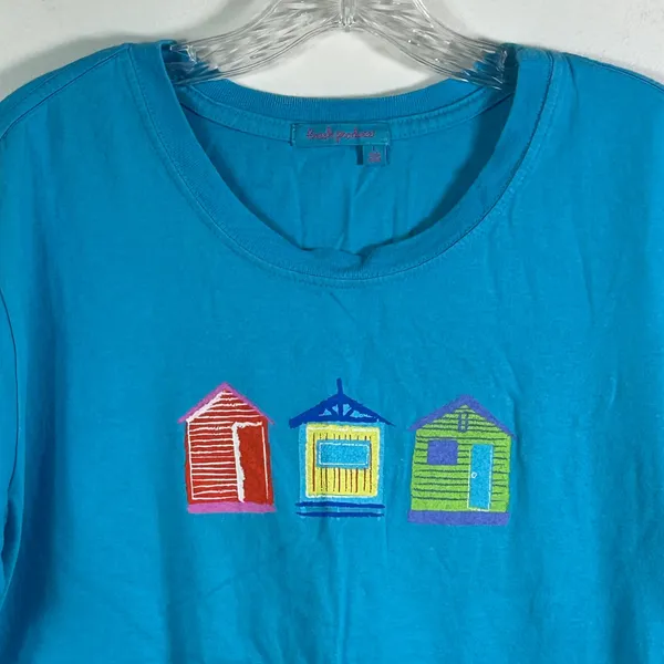 Fresh Produce Womens Blue Beach House Graphic T-Shirt Cotton USA Made Large - Image 3