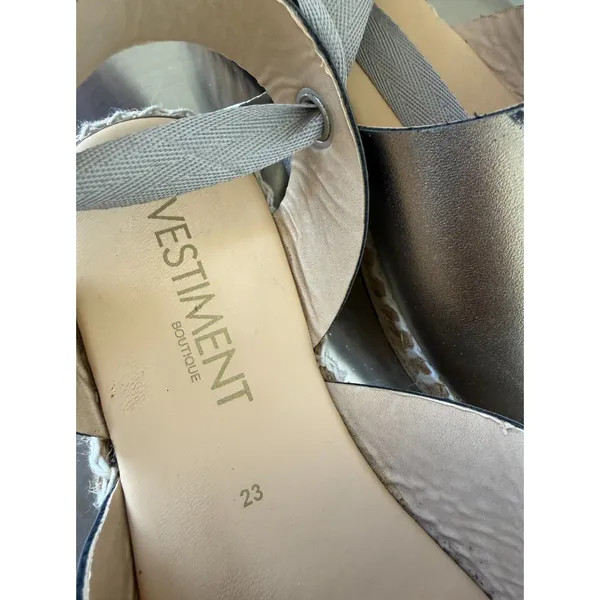 VESTIMENT Metallic Grey Espadrille Flatform Sandals Ribbon Tie Shoes Womens 6US - Image 6