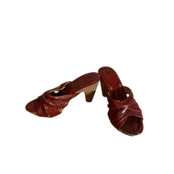 Frye Brown Leather Crisscross Multi Slide Reese Slip On Heels Women Sz 6.5 - Image 6