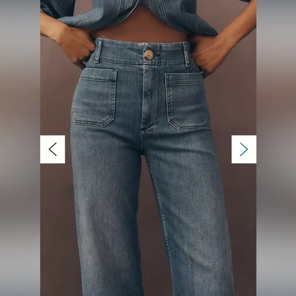 Anthropologie Maeve Colette Crop High-Rise Wide Leg Jeans in Bright Blue Wash - Image 2