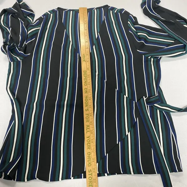 Express Women's Black Striped Faux Wrap Long Sleeve‎ Blouse Size Medium - Image 10