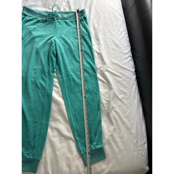 Juicy Couture Velour Pants Jogger Turquoise Blue Green Women's Large Y2K Sport - Image 5