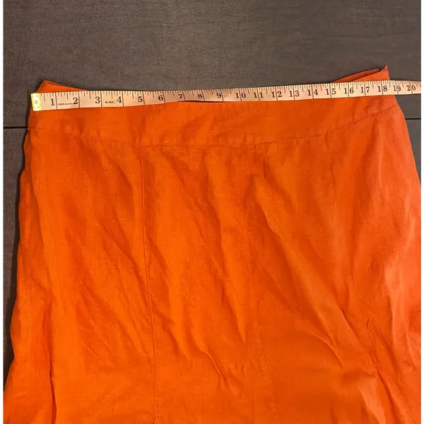 JM Collection 100% Linen Burnt Orange Flared Midi Skirt Size 16‎ earthy cottage - Image 3
