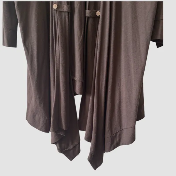 Liz Claiborne Womens Brown 3/4 Sleeve Asymmetrical Open Front Cardigan X-Large - Image 3
