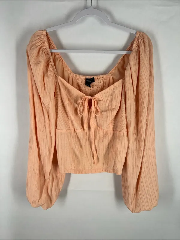 Forever 21 Peach Textured Tie-Front Crop Top Boho Peasant Cottagecore‎ - Image 3