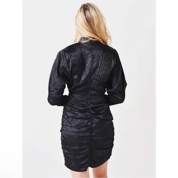 Hunter Bell New York Black Floral Jacquard Ruched Mini Dress Mock Neck‎ - Image 6