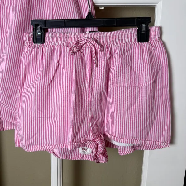 PRINCESS POLLY Pink Striped 2 Piece Set Boxer Shorts & Button Up Size 2 Small - Image 3