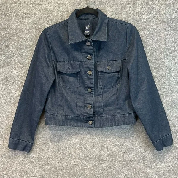 GAP‎ Jean Jacket Women's Small Indigo Denim Cotton Button Front Dark Wash Blue - Image 3