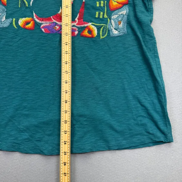 Soft Surroundings Love Embroidered Organic Cotton Tee Short Sleeve Teal L‎ NWOT - Image 4