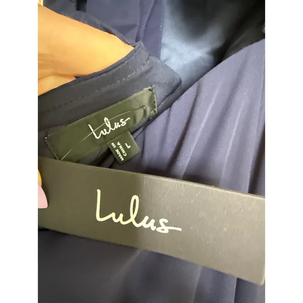 NWT Lulus Lulus Sweetest Entrance Navy Blue Ruffled Tie-Back Maxi Dress Gala L - Image 8